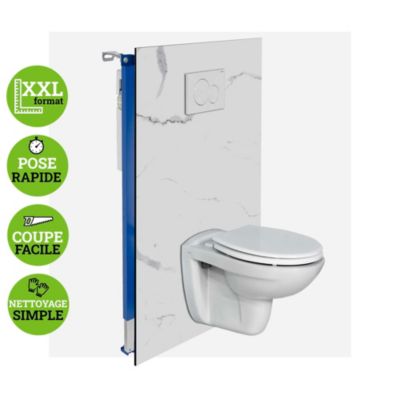 Panneau d'habillage pour bâti,support WC suspendu, 1200x1200x4 mm, finition Marbre Blanc, Modèle Mud KOBERT,IN