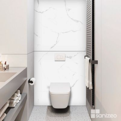 Panneau d'Habillage WC suspendu  - 120x120 cm  - Ep. 4mm - Effet Marbre Blanc - MUD WHITE KOBERTIN