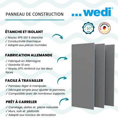 Panneau de construction wedi XL 250 x 90 cm épaisseur 12,5 mm