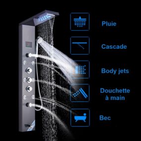 Panneau de douche hydromassant led noir, Glame