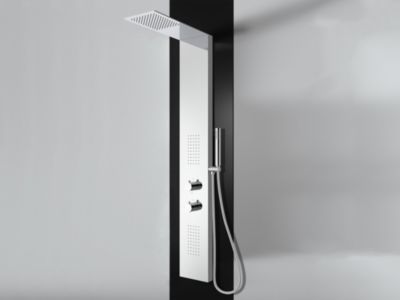 Panneau de Douche Slim Hydromassant LANERI en Acier Inox Brillant - 3 Voies, Douchette, Pommeau Anticalcaire - Design Élégant