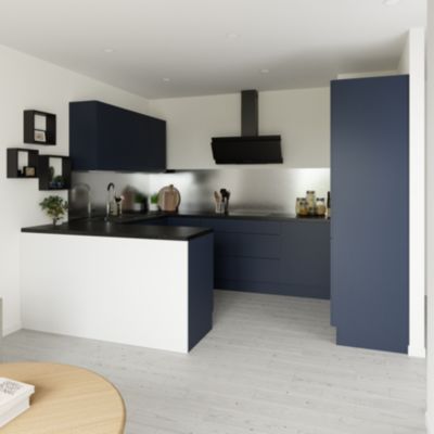 Panneau de finition haut Goodhome Garcinia et Stevia bleu mat H. 72 cm x l. 32 cm x Ep. 18 mm