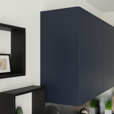 Panneau de finition haut Goodhome Garcinia et Stevia bleu mat H. 72 cm x l. 32 cm x Ep. 18 mm