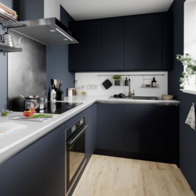 Panneau de finition îlot Goodhome Garcinia bleu mat H. 89 cm x l. 200 cm x Ep. 18 mm