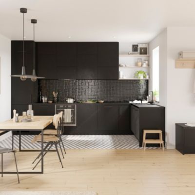 Panneau de finition îlot Goodhome Stevia noir H. 89 cm x l. 200 cm x Ep. 18 mm
