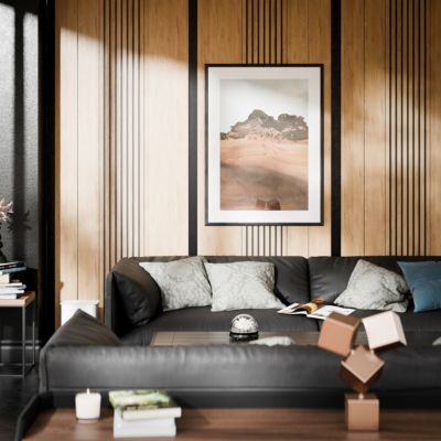 Panneau décoratif à lamelles Python en mdf imitation chêne fond noir 275X60 cm