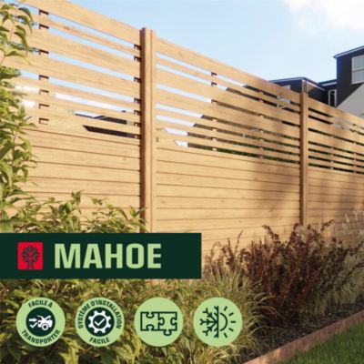 Panneau droit de clôture Mahoe en lames bois déstructurées ajourées traitées marron L. 180 x H.60 cm