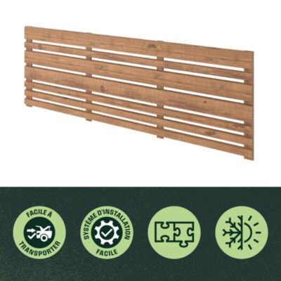 Panneau droit de clôture Mahoe en lames bois déstructurées ajourées traitées marron L. 180 x H.60 cm