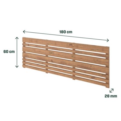 Panneau droit de clôture Mahoe en lames bois déstructurées ajourées traitées marron L. 180 x H.60 cm