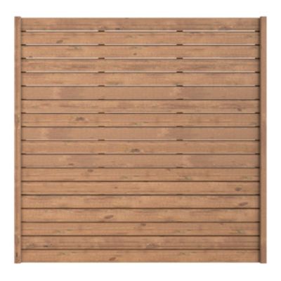 Panneau droit de clôture Mahoe en lames bois larges ajourées traitées marron L. 180 x H.60 cm