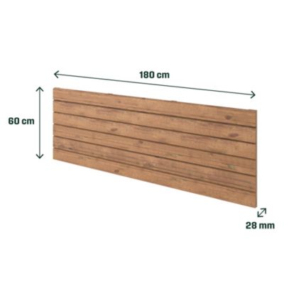 Panneau droit de clôture Mahoe en lames bois larges ajourées traitées marron L. 180 x H.60 cm