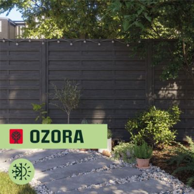 Panneau droit de clôture Ozora en bois anthracite ép.35 mm L. 180 x H.180 cm