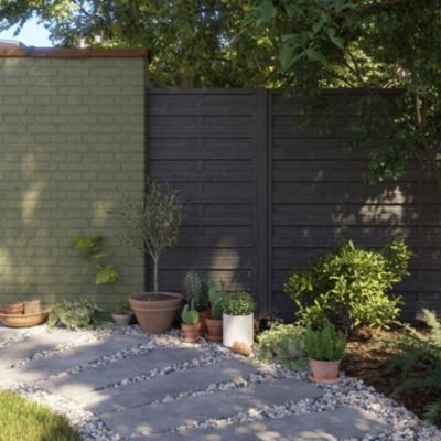 Panneau droit de clôture Ozora en bois anthracite ép.35 mm L. 180 x H.180 cm