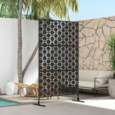 Panneau extérieur décoratif motif géométrique ajouré métal noir