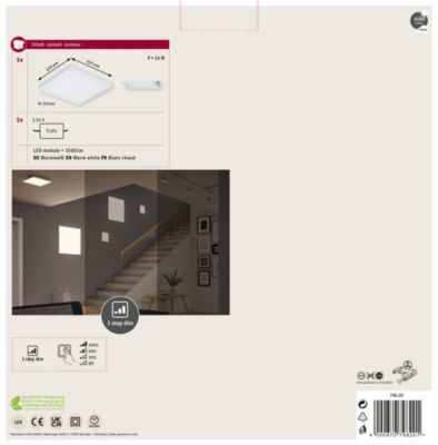 Panneau LED 3-Step-Dim Velora carré 225x225 mm 12W 1200lm 3000K Blanc gradable