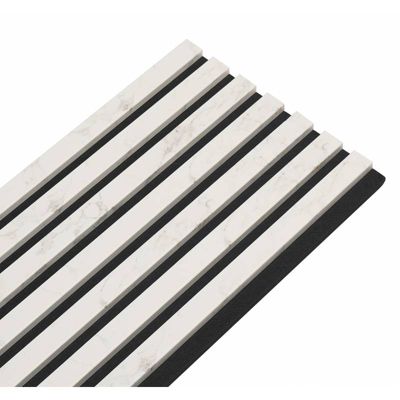 Panneau mural acoustique tasseaux bois 120 x 30 x 1,9 cm - décor marbre blanc / feutrine noir - 0,36m²