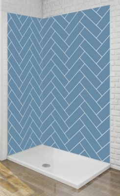 Panneau mural Alu Douche Salle de Bain CHEVRON BLEU MAT 90 cm x 210 cm