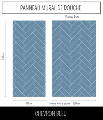 Panneau mural Alu Douche Salle de Bain CHEVRON BLEU MAT 90 cm x 210 cm