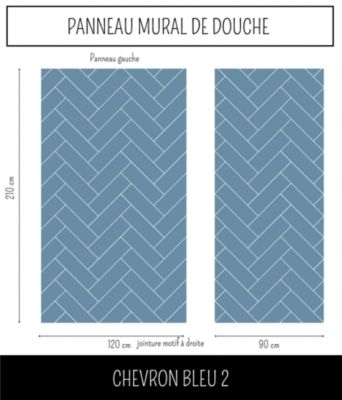 Panneau mural Alu Douche Salle de Bain CHEVRON BLEU MAT 90 cm x 210 cm
