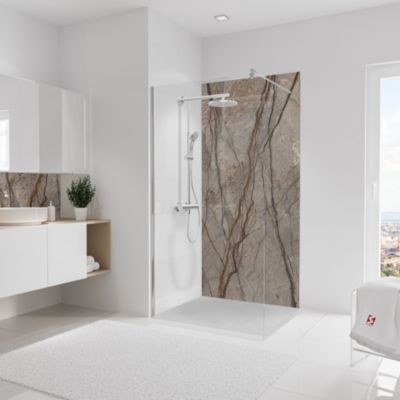 Panneau mural de salle de bain l.100 x H.210 cm, marbre marron, Schulte DécoDesign