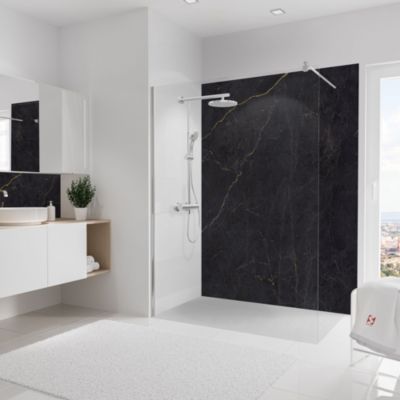 Panneau mural de salle de bain l.150 x H.255 cm, marbre anthracite et or, Schulte DécoDesign
