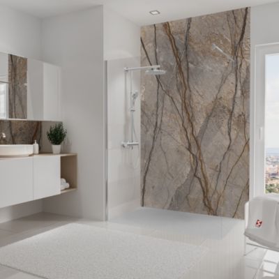Panneau mural de salle de bain l.150 x H.255 cm, marbre marron, Schulte DécoDesign