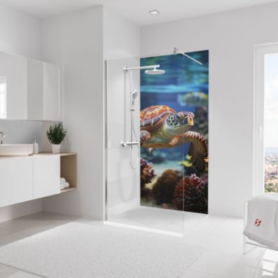 Panneau mural de salle de bain l.90 x H.210 cm, motif tortue, Schulte DécoDesign