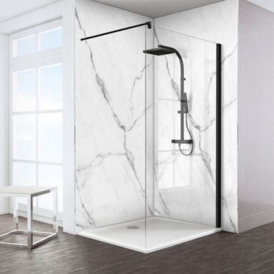 Panneau mural de salle de bains effet marbre de Carrare blanc brillant, l.100 x H.210 cm, Schulte Décodesign Brio