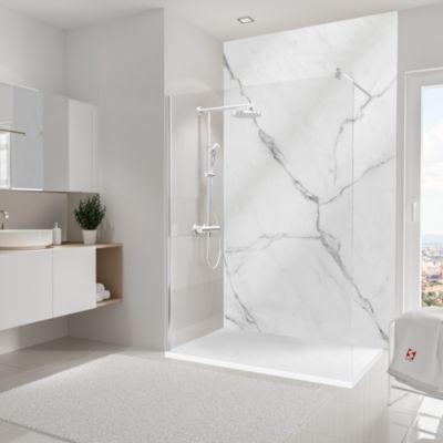 Panneau mural de salle de bains effet marbre de Carrare blanc brillant, l.150 x H.255 cm, Schulte DécoDesign Brio