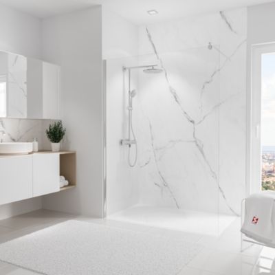 Panneau mural de salle de bains effet marbre de Carrare blanc mat, l.150 x H.255 cm, Schulte DécoDesign Softtouch