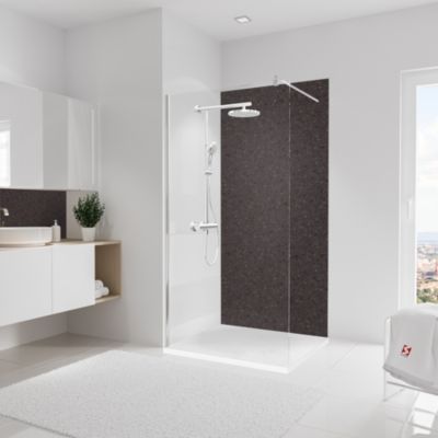 Panneau mural de salle de bains l.100 x H.210 cm, effet terrazzo anthracite, Schulte DecoDesign