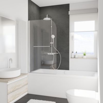 Panneau mural de salle de bains l.100 x H.255 cm, effet ardoise anthracite mat, Schulte Décodesign vendu par 2