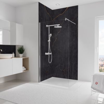 Panneau mural de salle de bains l.100 x H.255 cm, effet marbre anthracite et cuivre mat, Schulte Décodesign Softtouch vendu par 2