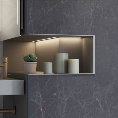 Panneau mural de salle de bains l.100 x H.255 cm, effet marbre anthracite et cuivre mat, Schulte Décodesign Softtouch vendu par 2