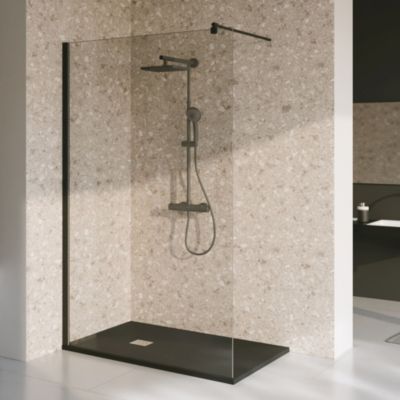 Panneau mural de salle de bains l.100 x H.255 cm, effet terrazzo greige, Schulte DécoDesign Softtouch