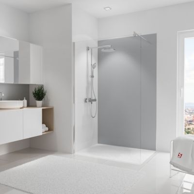 Panneau mural de salle de bains l.120 x H.210 cm, gris argenté brillant, Schulte DécoDesign