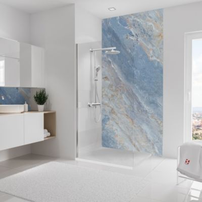 Panneau mural de salle de bains l.150 x H.255 cm, effet marbre bleu, Schulte DécoDesign Softtouch