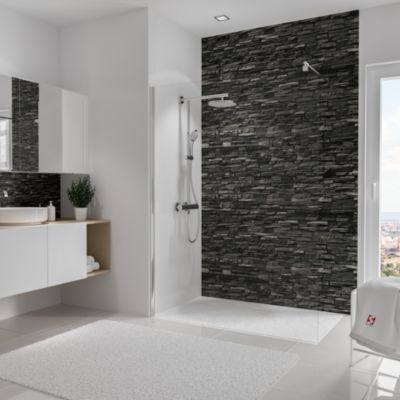 Panneau mural de salle de bains l.150x255 cm, décor parement ardoise, Schulte DécoDesign