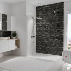 Panneau mural de salle de bains l.150x255 cm, décor parement ardoise, Schulte DécoDesign