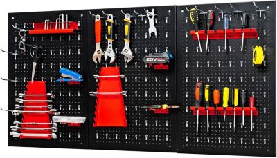 Panneau Mural pour Rangement Outils Perfore 28 pcs Crochets