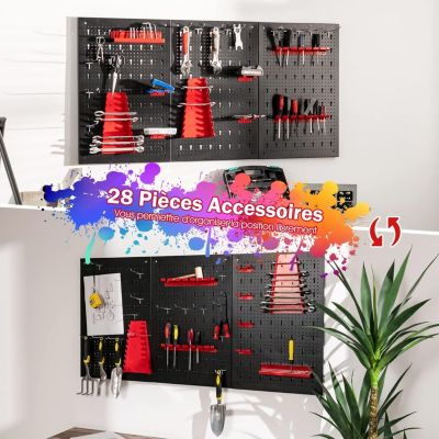 Panneau Mural pour Rangement Outils Perfore 28 pcs Crochets