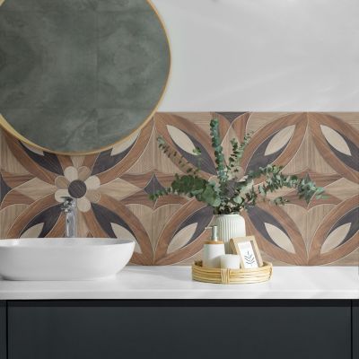 Panneau Mural PVC Wallfluent 50x50 cm Motif Floral En Bois 4 pièces