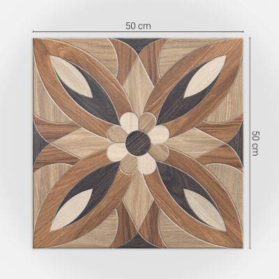 Panneau Mural PVC Wallfluent 50x50 cm Motif Floral En Bois 4 pièces