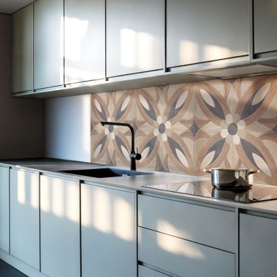 Panneau Mural PVC Wallfluent 50x50 cm Motif Floral En Bois 4 pièces