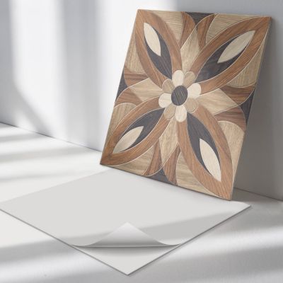Panneau Mural PVC Wallfluent 50x50 cm Motif Floral En Bois 4 pièces