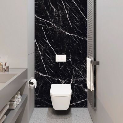 Panneau Mural Revetement Décoratif pour Salle de bains, Douche et WC, L120xl120x0.4 , marbre noir, KOBERT IN Infinite Black