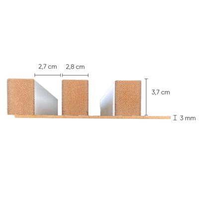 Panneau mural tasseaux bois MDF sur fond rigide HDF 250 x 17,6 x 4 cm - chêne clair sur fond noir