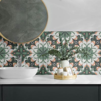 Panneau Mural TV Wallfluent 100x50 cm Motif Végétal Avec Ornements 1 pièce
