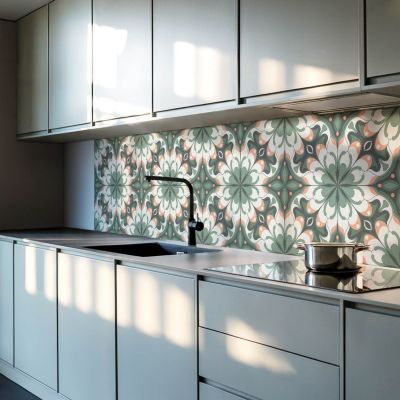 Panneau Mural TV Wallfluent 100x50 cm Motif Végétal Avec Ornements 1 pièce