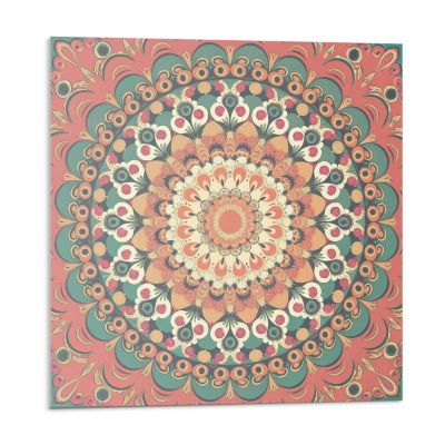 Panneau Mural TV Wallfluent 50x50 cm Motif Mandala Avec Détails 4 pièces